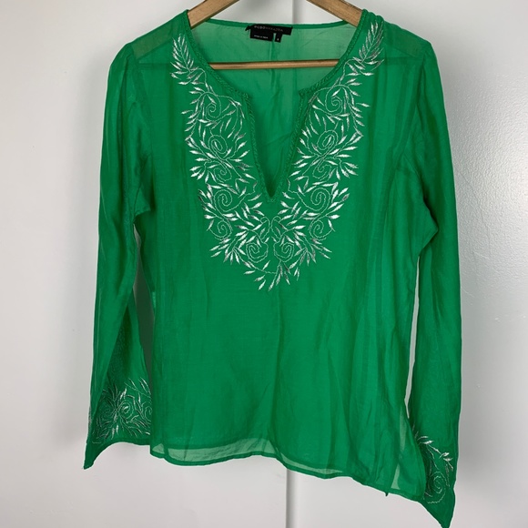 BCBG MAXAZRIA Green Cotton Silver Swirl Tunic Sm - Picture 3 of 7